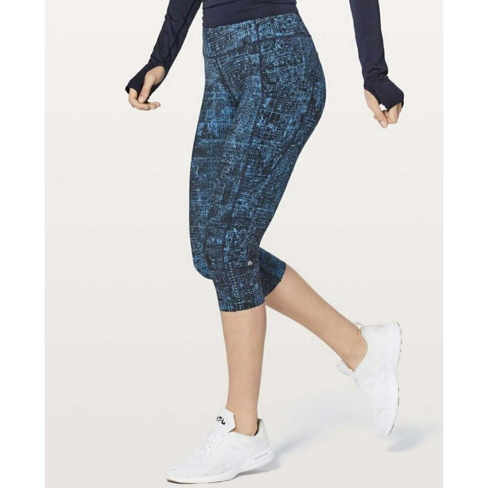 Lululemon Fast Free Crop II Nulux 19" City Lights Multi Black Sz 6 EUC